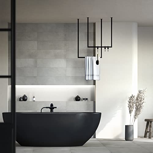 METALLBUDE TENSI Design Handtuchhalter 2er-Set 60 x 50 cm & 80 x 50 cm Schwarz. Aus hochwertigem pulverbeschichtetem Stahl. Badezimmer. Minimalistisch. Stabil. Ohne sichtbare Verschraubungen Cover