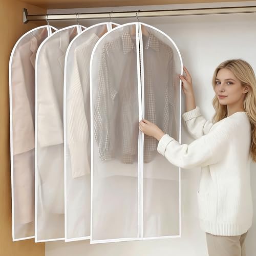 5 Stück Kleidersack Lang 140 cm x 60 cm Wiederverwendbare Peva Kleiderhüllen Transparent Kleidersäcke mit Reißverschluss für Anzüge Jacken Abendkleider