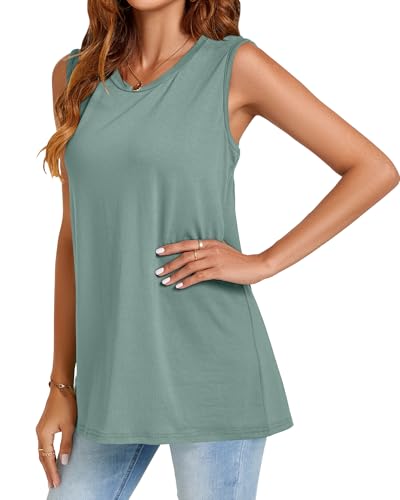 Image of Womens Tank Tops Summer Casual Sleeveless Top Loose Fit Basic Tunic Shirts