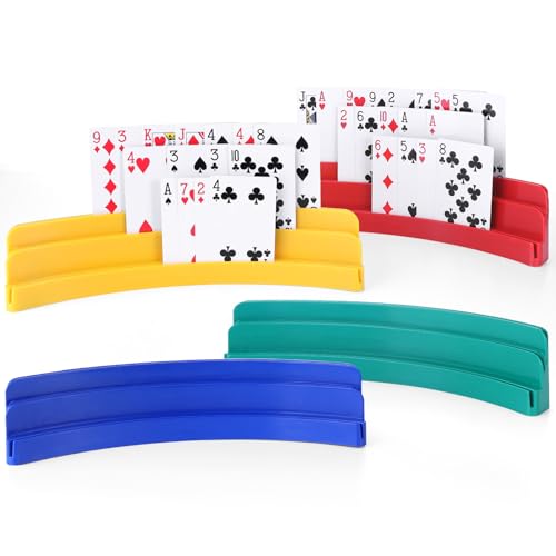 BOBOKA Card Holders for Playing Cards, Set of 4 Playing Card Holder for Kids and Adults, 3 Layers Design, Hands Free Cards Holders for Cards Game, Poker Parties, Family Card Game Nights