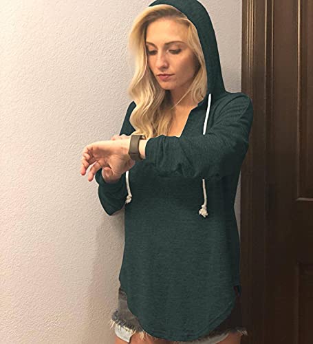 Image of Womens Long Sleeve V Neck Hoodie Sweatshirts Lightweight Pullover Tops