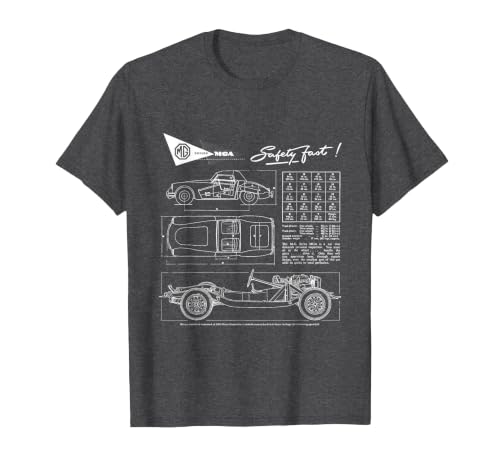 BMH MG MGA Retro Sports Car Technical Drawing T-Shirt, Men, Dark Heather Grey, 4X-Large