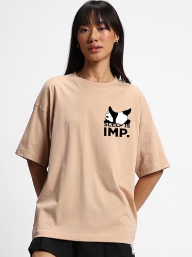 Image of Bewakoof Women's Being Savage Graphic Printed Oversized Cotton T-Shirt Oversized Fit, Round Neck, Half Sleeves