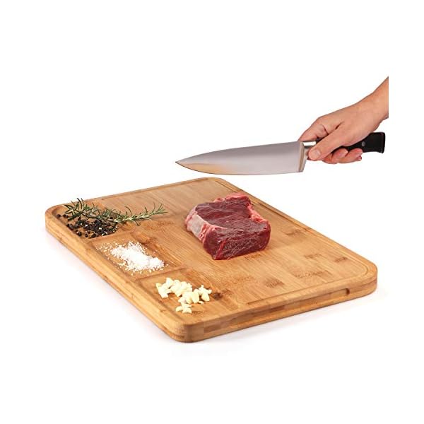 PIETVOSS Premium Schneidebrett Bambus Holz - hochwertiges Schneidbrett mit Auffangschale - Küchenbrett für schnelles und effizienten Arbeiten - 44,5cm x 30cm x 2,3cm Gross – Bild 4