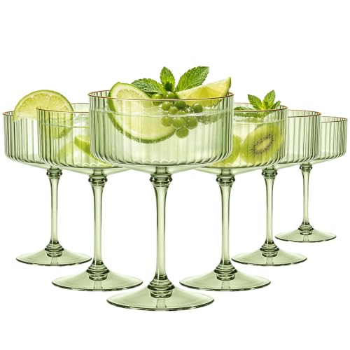 SDBALLBZ 6PCS Plastic Martini Glasses Sage Green Disposable Coupe Glasses