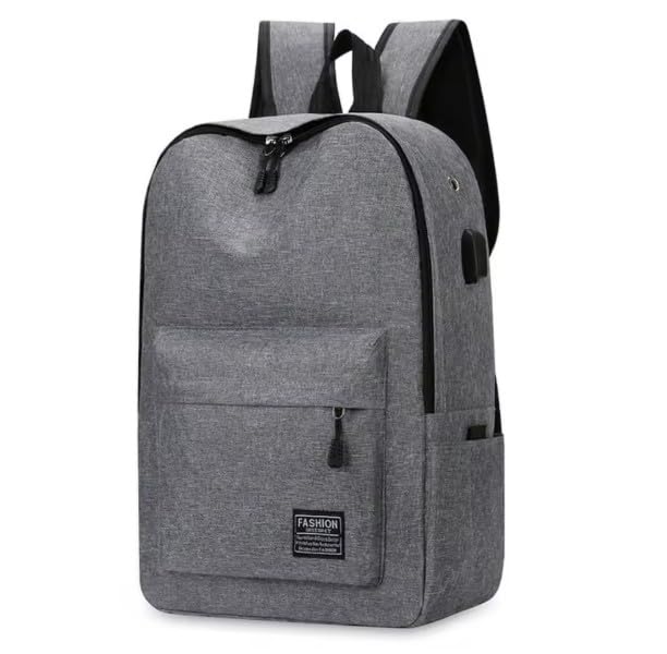Mochila Básica Fashion com Compartimento para Notebook, Bolsa Lateral, Escolar, Viagem e Trabalho (Cinza)