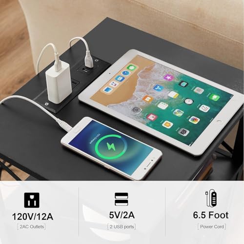 VECELO Brown End Table with USB Ports and Outlets,24 Inch Nightstands with Charging Station and Storage Shelf for Bedroom,Living Room, 1 Set by VECELO - Image 4