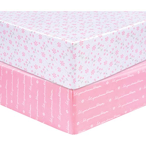 Image of Sammy & Lou Floral 2-Pack Microfiber Fitted Crib Sheet Set, Fits Standard Crib Mattress 28 in x 52 in; Fully Elasticized,