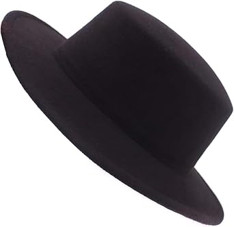 QUUPY Fashion Classic Black Wool Blend Fedora Hat Brim Flat Church Derby Cap