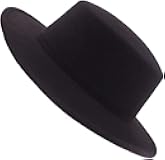 QUUPY Fashion Classic Black Wool Blend Fedora Hat Brim Flat Church Derby Cap