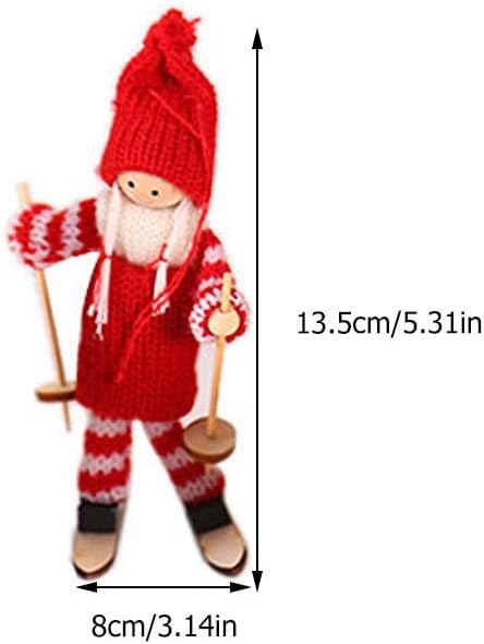 Amosfun 12pcs Wooden Ski Doll Ornaments Christmas Wood Figurine Tree Hanging Decorations Home Window Tabletop Centerpieces