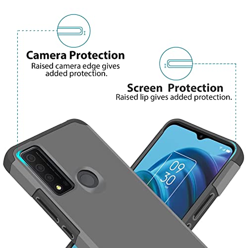 TJS Compatible with TCL 30 XE 5G Case Inch, Dual Layer Hybrid Shockproof Drop Protection Impact Cover Phone Case (Gray) - Thumbnail 7