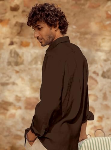 Image of Men's Long Sleeve Linen Shirt, Button Down, Casual Collared, Full Sleeve Shirt