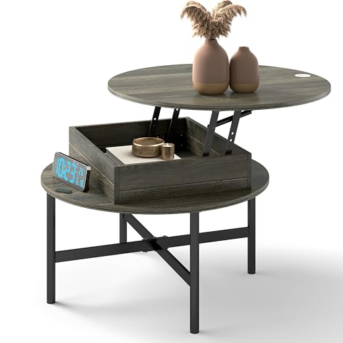 Manora Small Round Coffee Table with Lifting Top and Storage,