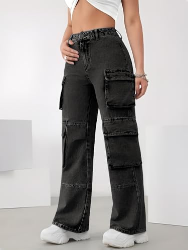 Image of CHKOKKO Women High Rise Denim Solid Regular Fit Jeans