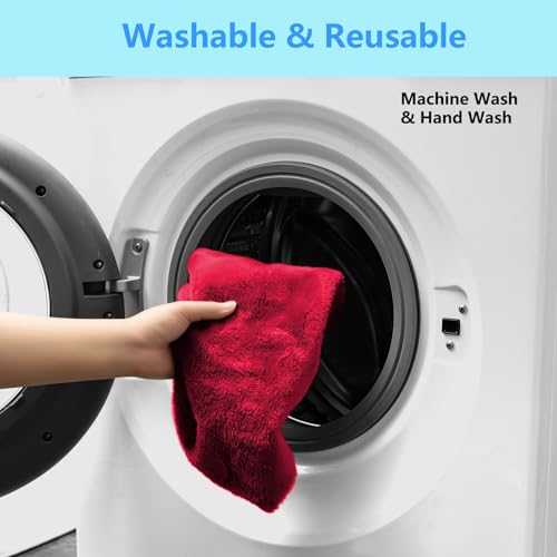 Soft Plush Toilet Lid Cover for Bathroom, Machine Washable Toilet Seat Covers, Fits Most Round Elongated and Oblong Lids, Easy Installation& Cleaning (Red) - Thumbnail 6