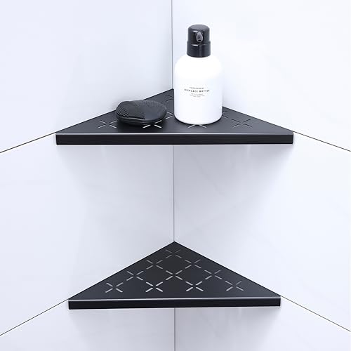 Xiarnotogi 10 Corner Shower Shelf 2-Pack Shower Shelves SUS304 Stainless Steel Bathroom Shelves for Tile Walls Recessed Corner Shelf Organizer Rack No Drilling (Matte Black)