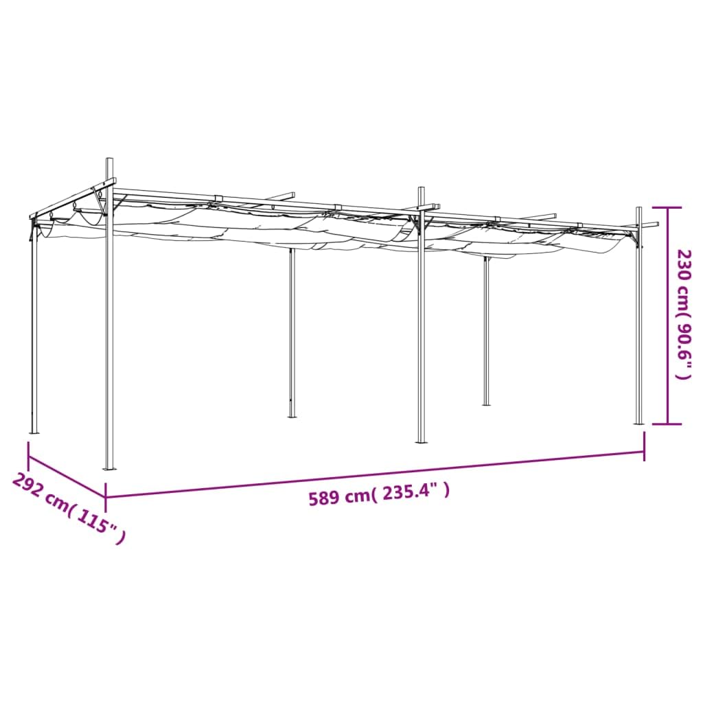 Pergola avec toit coulissant, taupe, 589 x 292 x 230 cm, cadre en aluminium revêtu par pulvérisation, toit en polyester résistant aux UV, tente de jardin pour terrasse, balcon, jardin