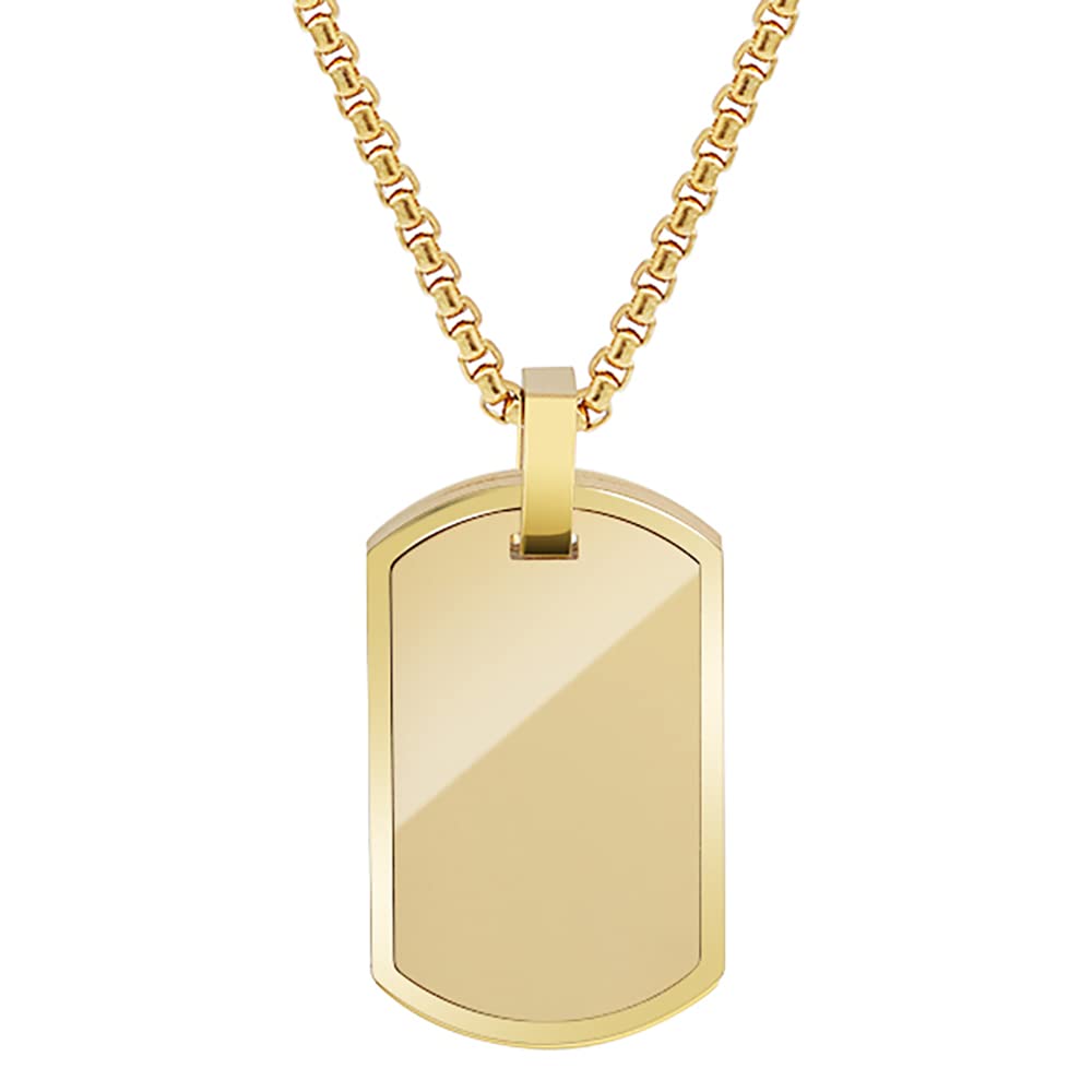 Geoffrey Beene Men's Stainless Steel Engravable Dog Tag Pendant Box Chain Necklace