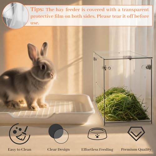 Acrylic Rabbit Hay Feeder with Lid, Transparent Hanging Food Dispenser Hay Feeder for Bunny Rabbits Guinea Pig Cage Chinchillas Hamsters Small Pets and Animals(Small - Image 3