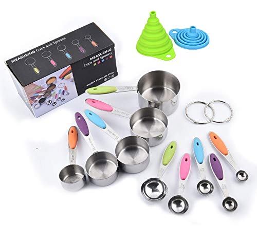 feihao Juego de Tazas y Cucharas Medidoras de Acero Inoxidable,5 Tazas de medición,5 cucharas medidoras para medir Ingredientes líquidos y Secos.(12pcs)