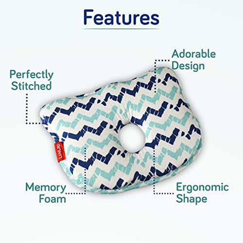 Luvlap-Memory-Foam-Baby-Head-Shaping-Pillow-Baby-Pillow-for-Preventing-Flat-Head-Syndrome-25-cm-X-21-cm-X-42-cm-0m-Bunny-Shape-Zigzag-Print-Sky-Blue