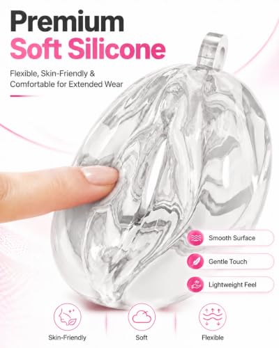 Image of Flat Chastity Cage Sissy Pink Silicone Soft Realistic Vagina (Translucent) | DINGYAN Vulva Soft TPE Material Micro Chastity Device Breathable Penis Cock Cage Invisible Anti Erection BDSM Slave Training