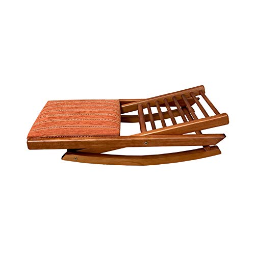 Reposapies Plegable Balancín de Madera en Color Cerezo Tapizado Rayas Naranja