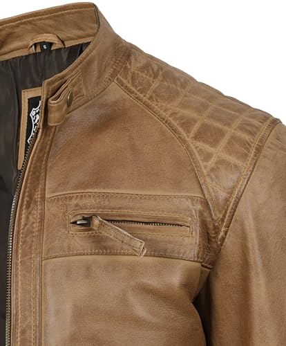 Image of fjackets Mens Leather Jacket Moto Style Real Lambskin Leather Jacket, Quilted Cafe Racer Classic Zip Up Biker Jacket for Men