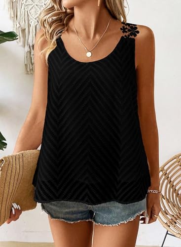 Womens Tank Tops Flowy Sleeveless Summer Boho Tank Top for Women Crewneck Casual Spaghetti Strap Lace Camisole Shirt3