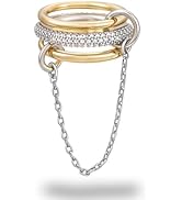 Bopiu Gold Stackable Rings for Women, 14k Gold Plated Linked Chain Ring Set, Statement Cubic Zirc...