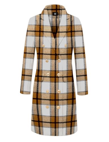 IDEALSANXUN Long Plaid Wool Coats for Women Fall Winter Double Breasted Trench Coat Peacoat Jackets3