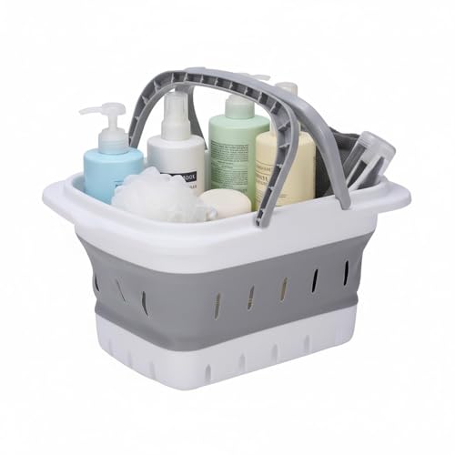 Punorric Portable Shower Caddy Basket with Handle, Collapsible Plastic Storage Basket Bath Basket for Shower and Care Accessories, Caddy Organizer Bin for Bathroom, College Dorm, Pantry, Kitchen