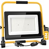 Aigostar Foco de Trabajo LED 200W,18000LM,Foco LED Portátil con Cable de 4M,Enchufes Con Interruptor Estanco,IP65 Impermeable,Soporte plegable,Uso en Interior y Exterior,para Obra, Taller,6500K