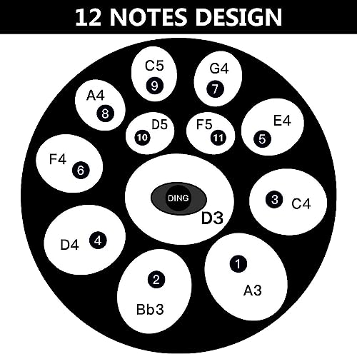 Handpan Drum Instrument con 12 notas en Re menor, 432 Hz, incluye bolsa suave para handpan, 2 mazos de mano y soporte para handpan miniatura 4