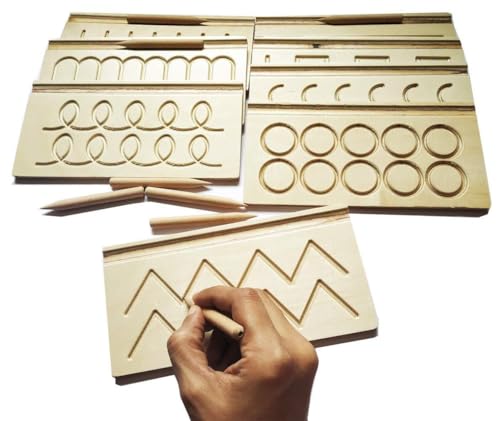 Image of RCW Educational Wooden Tracing Board for Kids | Reading & Writing Board Toys for 2+ Years Old Kids | Double Sided Set of 4 (Set of 8 Type Multi Pattern) (4 Pieces Only)