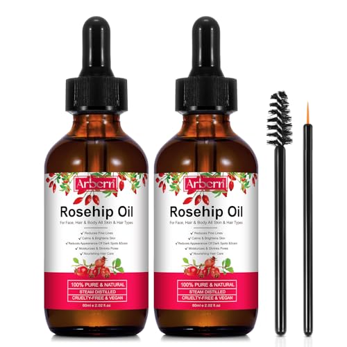 A r b c r n 2 Pack Rosehip Oil for Face,100% Pure Organic Rosehip Seed Oil Cold Pressed Moisturizer for Hair, Skin & Nails 4 fl.oz