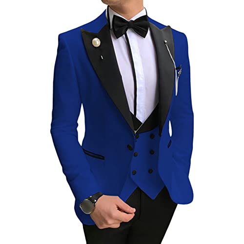 Men's Slim Fit 3 Piece Suit Set Peaked Lapel One Button Tuxedo Suits Solid Party Dinner Jacket Vest & Pants Sets