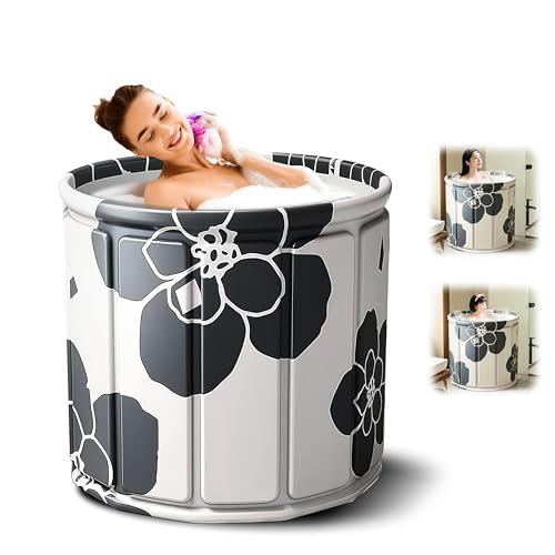 Image of Bath Tub for Adult for Bathroom, Foldable SPA Tub for Home Use with Drainage Hole, Thickened Insulated Ice Bath Tub, Inflatable BathTub for Adults, Ice BathTub for Adults (Black-White)