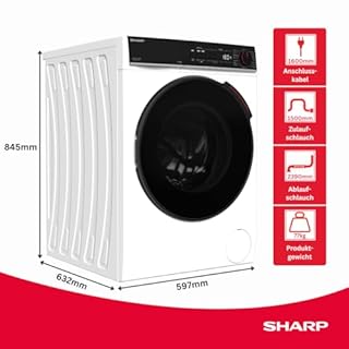 Sharp ES-WNFB214CWDA-DE Waschmaschine, 12 kg, Energieklasse A, 1400 U/min, Inverter Motor, AquaStop, WiFi App-Steuerung, Dampf-Funktion, Schnellwaschgang, Weiß