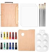 Academy Art Supply Tabletop Easel Set with Easel Box, 12 Acrylic Paint Tubes, 3 Canvas Panels (9"...
