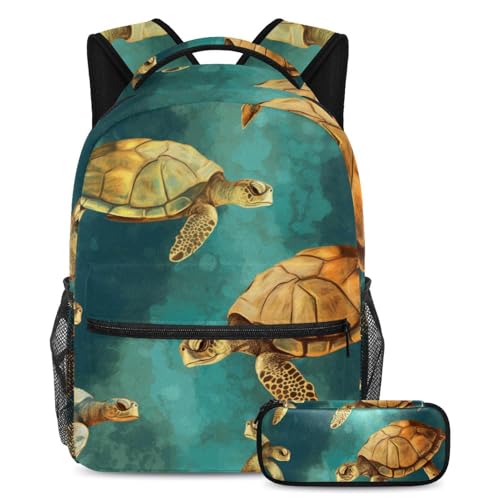 Cartable tortues océaniques avec trousse pour la rentrée des ados