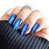 24 Pcs/Set Mirror Press On Nails French Tips For Women Girls, Metal Artificial Nails, Fake Finger Na