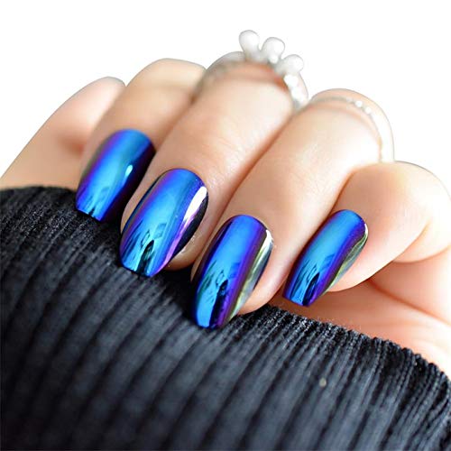 24 Pcs/Set Mirror Press On Nails French Tips For Women Girls, Metal Artificial Nails, Fake Finger Nails Full Cover Decals, Glue On Fake Nails Medium Length #TOP6