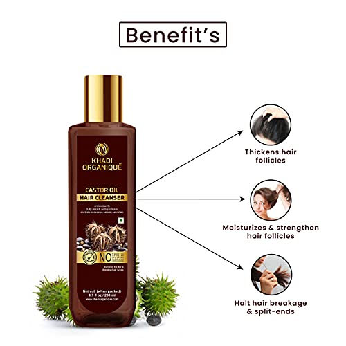 Image of Khadi Organique Castor Oil Hair Cleanser | Protein & Antioxidant Rich Shampoo | Controls Excessive Sebum | Strengthens Hair Follicles | Moisture Lock & Scalp Cleansing | SLS & Paraben Free - 200ml