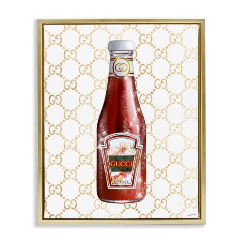Glam Kitchen Ketchup Bottle Pattern, 17 x 21 Inch Canvas in Floater Frame