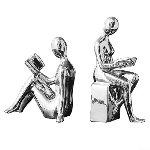 Serre-livres robuste en pierre blanche abstraite pour bureau, salle d'étude, pièce décorative attrayante (classeur de livre (argent))