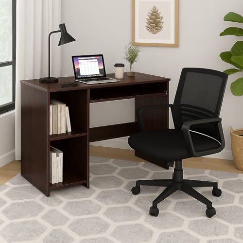 Image of 104x50x75CM Engineered Wood Study Table with Keyboard Tray & 2 Open Storage Shelves for Home, Office | Scratch & Moisture Proof Computer, Laptop Table | 1 Year Warranty- Golden Oak