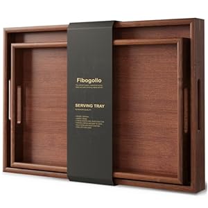 Fibogollo Bamboo Set of 2 Serving Tray with Handles,Decorative Trays Platter,Breakfast Tray in Bed,Food Drinks Trays for Eating,Working,Storing(Brown)