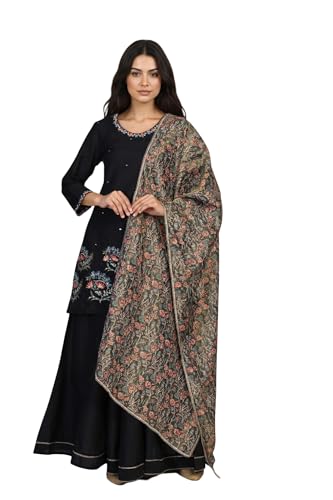 Kurta brodé floral coupe droite et pantalon évasé fluide